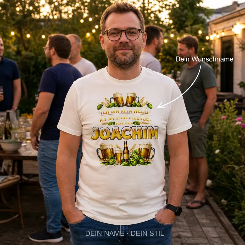 Personalisiertes Bier T-Shirt mit Namen - Hopfung niemals aufgeben
