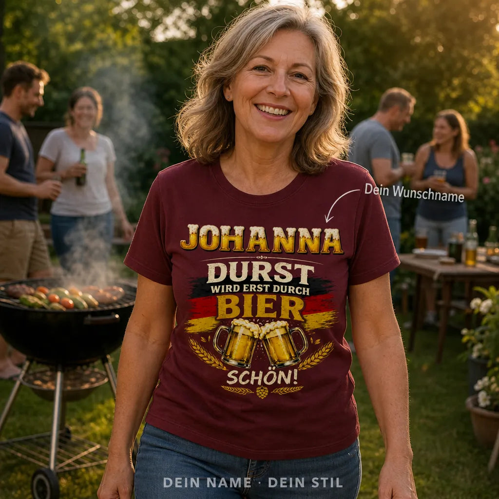 Personalisiertes Bier Katzen T-Shirt mit Namen - Nicht vor dem Kater loben