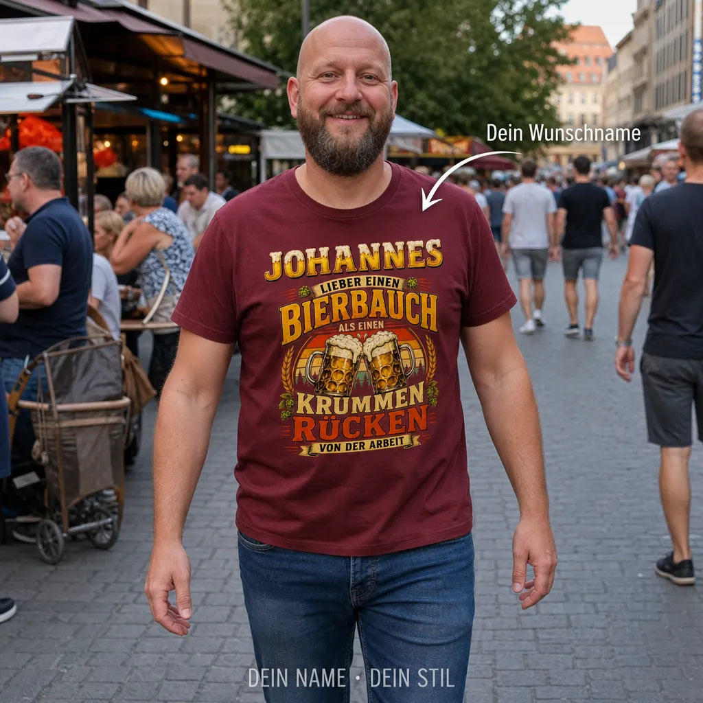 Personalisiertes Bier T-Shirt mit Namen - Nicht betrunken, nur happy