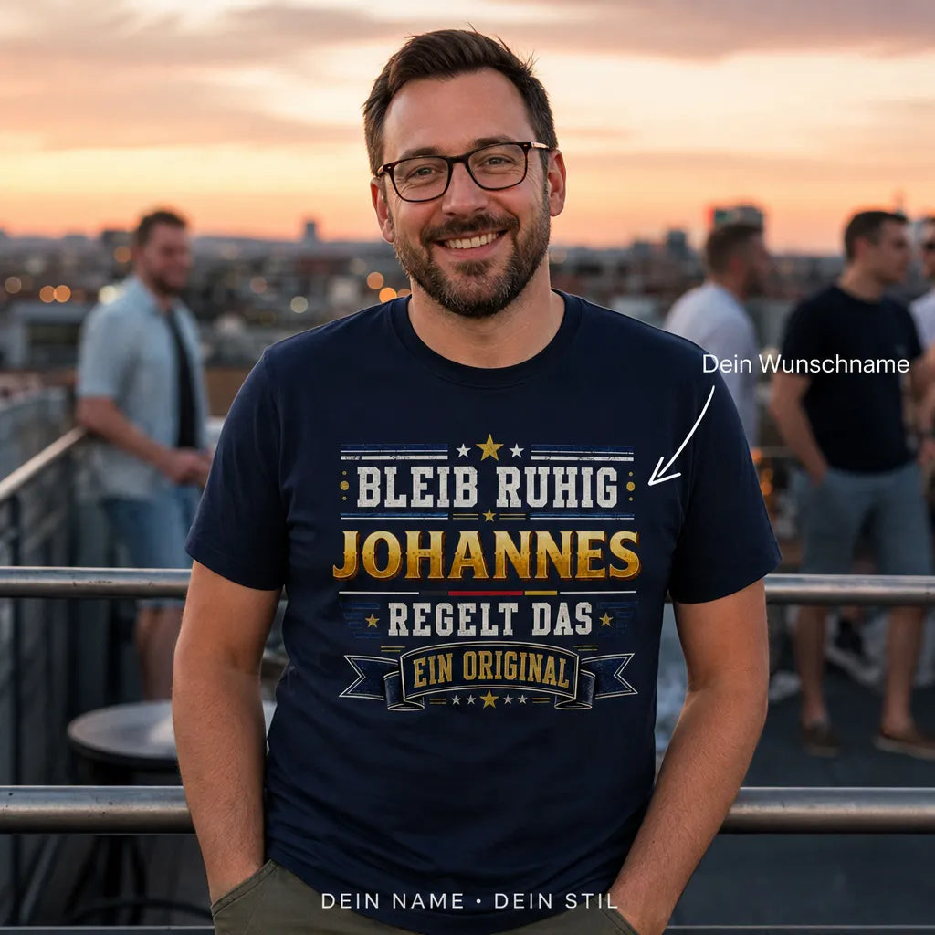 Personalisiertes Original T-Shirt mit Namen - Bleib ruhig, sie regelt das
