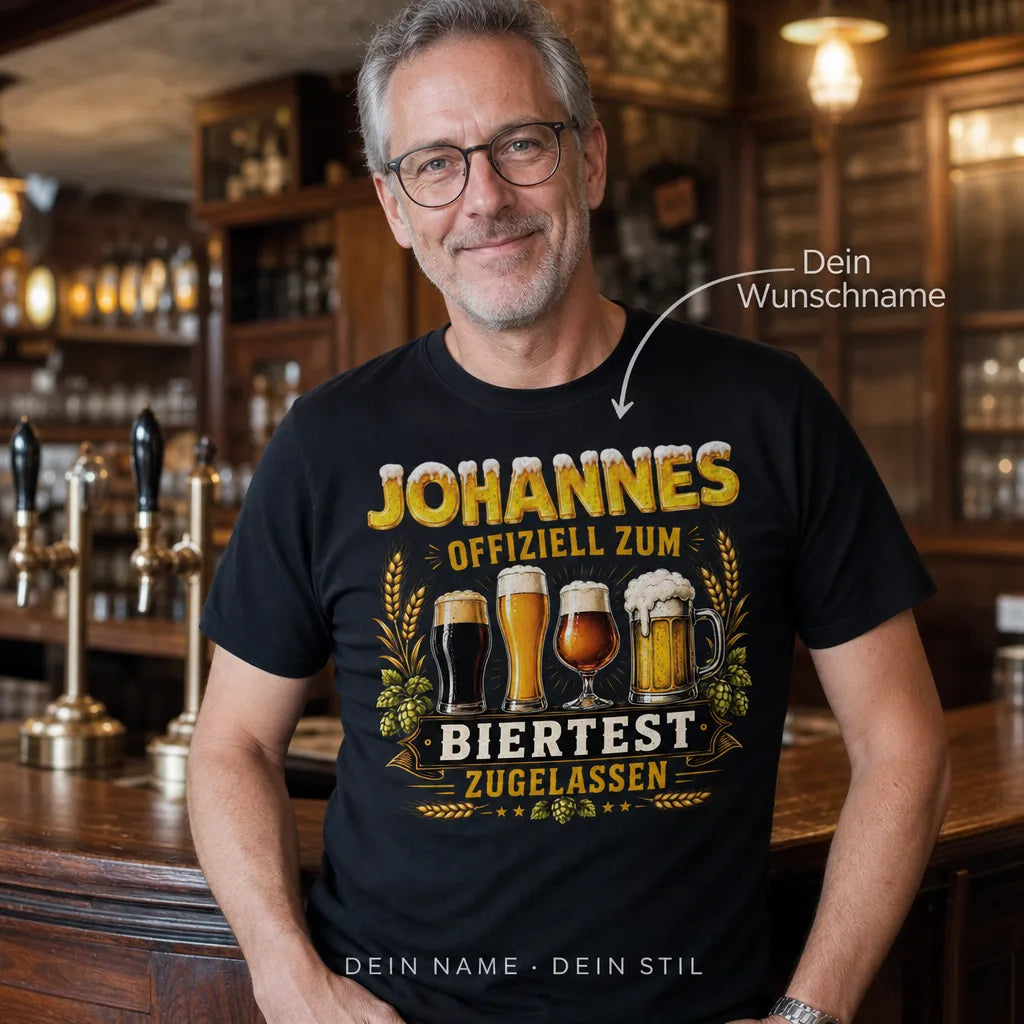 Personalisiertes Bier T-Shirt mit Namen - Offiziell zum Biertest zugelassen
