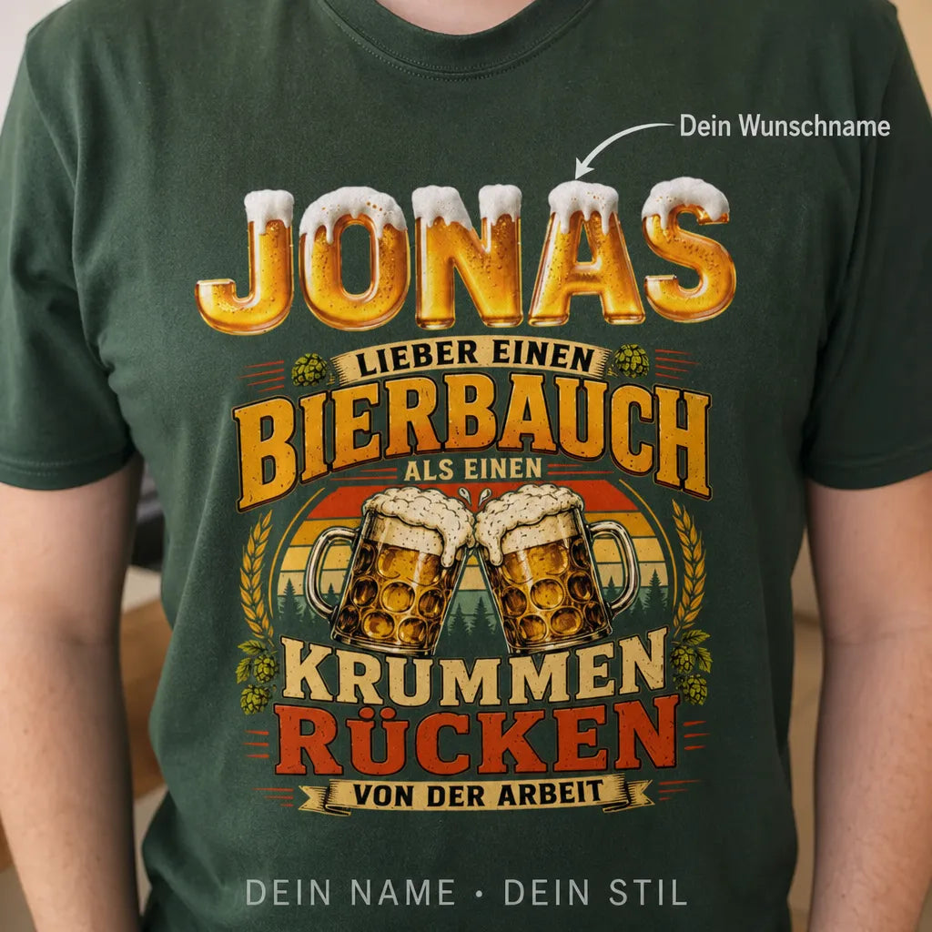 Personalisiertes Bier T-Shirt mit Namen - Gott ist groß, Bier gut