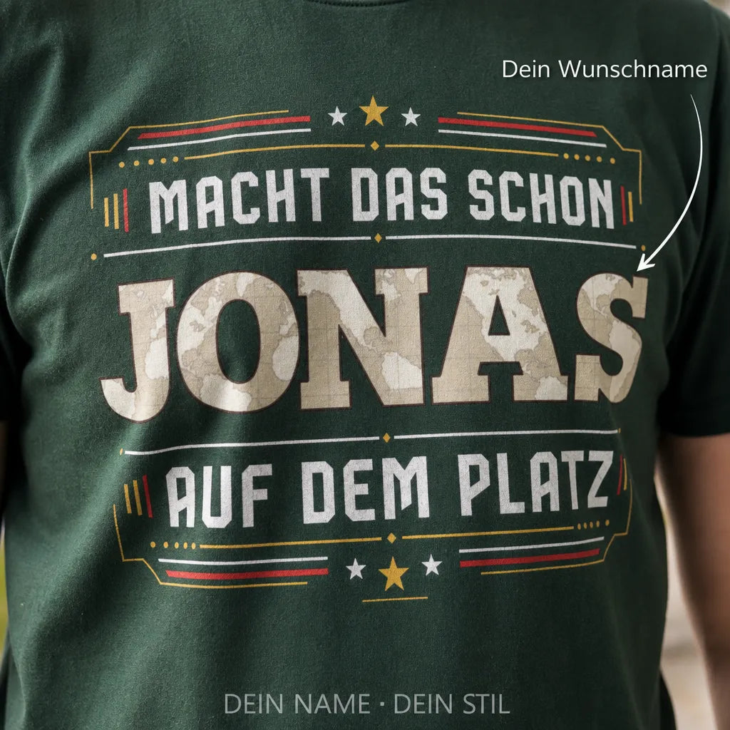 Personalisiertes Spruch T-Shirt mit Namen - Bleib ruhig, er regelt das