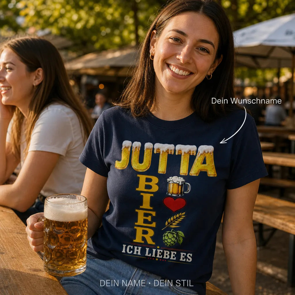 Personalisiertes Bier T-Shirt mit Namen - Ich liebe es einfach
