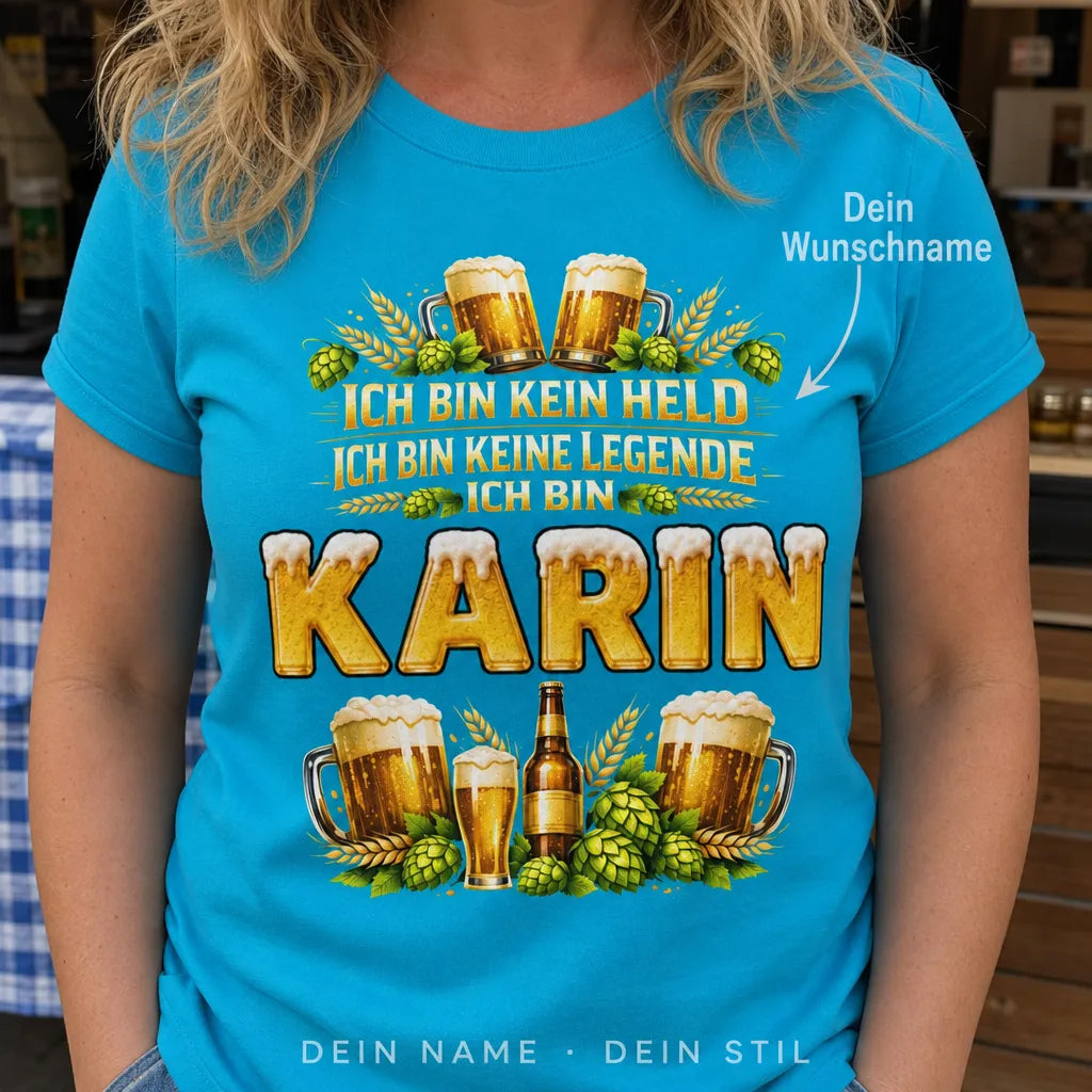 Personalisiertes Bier T-Shirt mit Namen - Hopfung niemals aufgeben