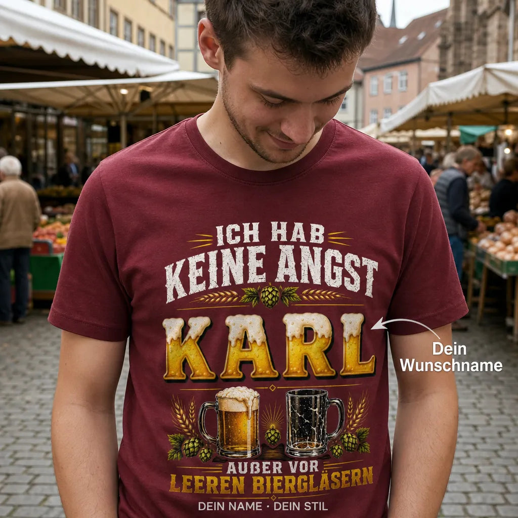 Personalisiertes Bier T-Shirt mit Namen - Keine leeren Biergläser mehr