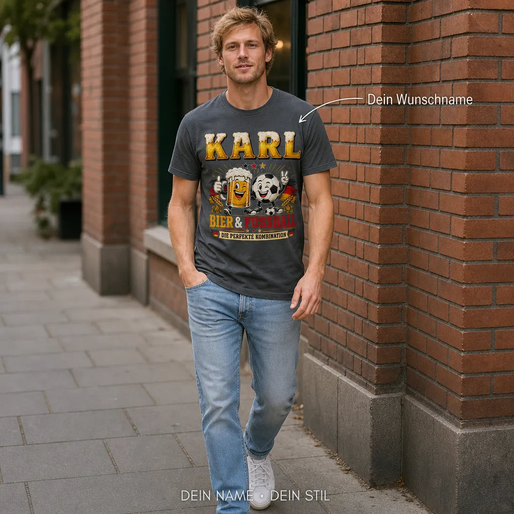 Personalisiertes Fußball Bier T-Shirt mit Namen - Anstoss, Probleme aus!