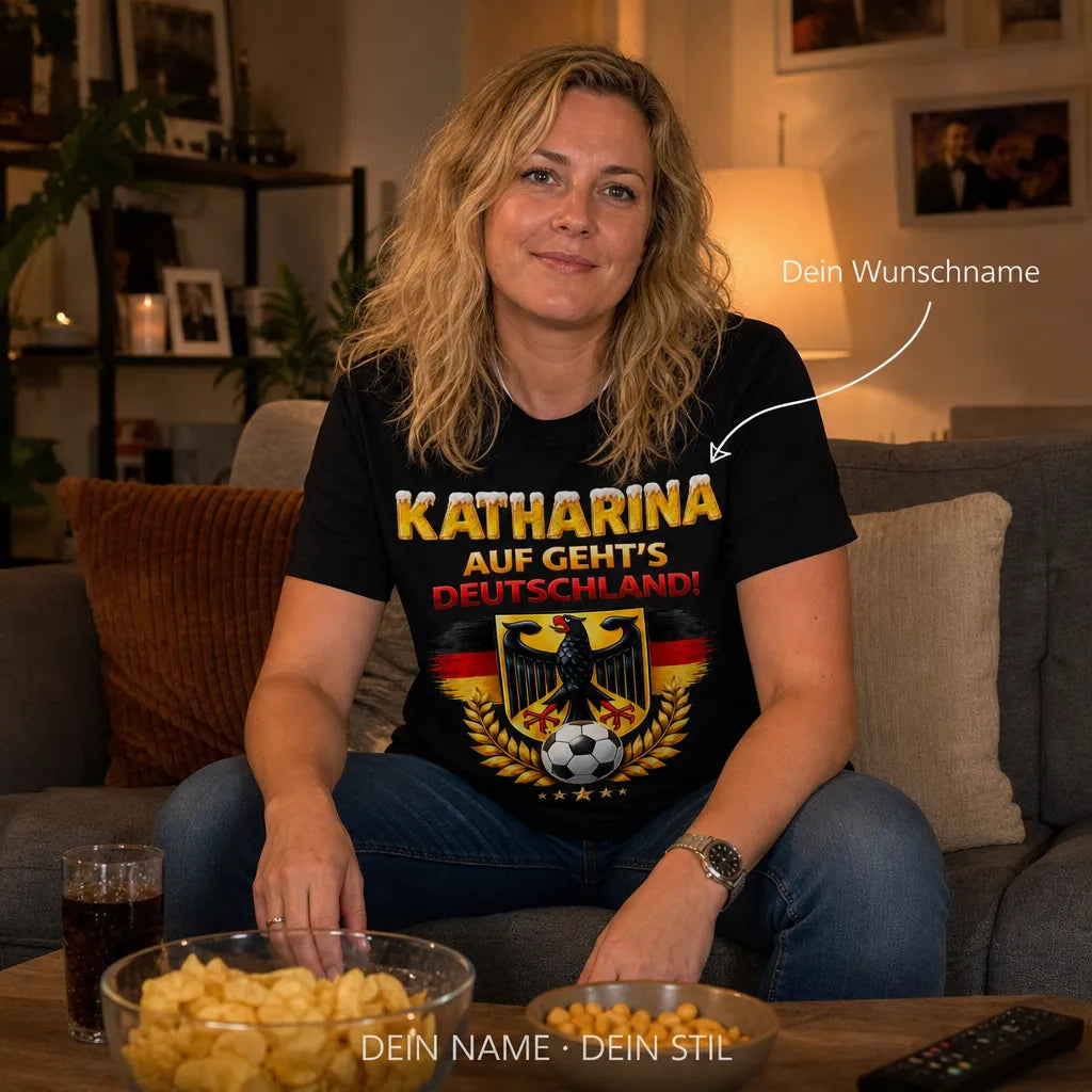 Personalisiertes Deutschland Fußball T-Shirt mit Namen - Auf geht's Deutschland