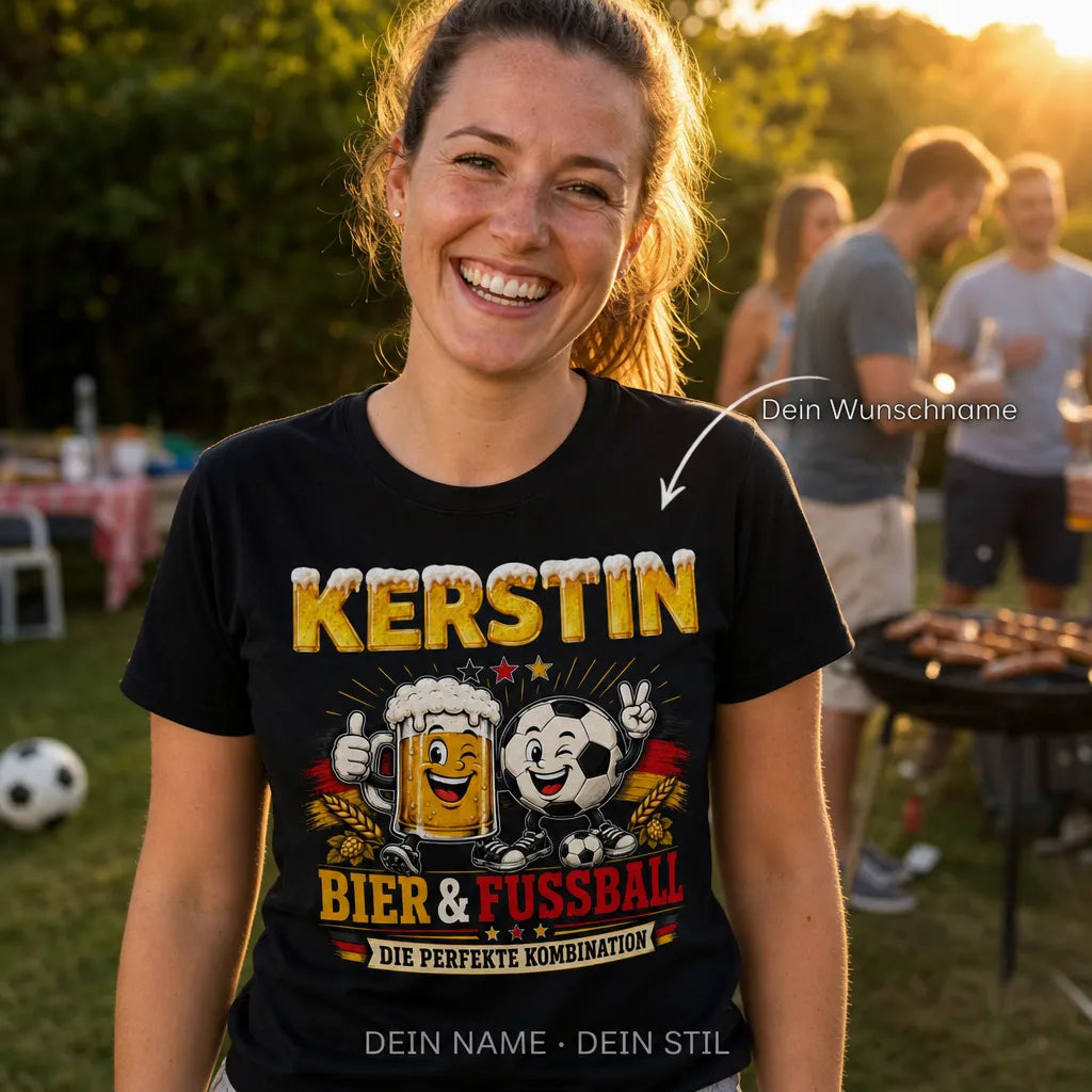 Personalisiertes Bier Fußball T-Shirt mit Namen - Die perfekte Kombination