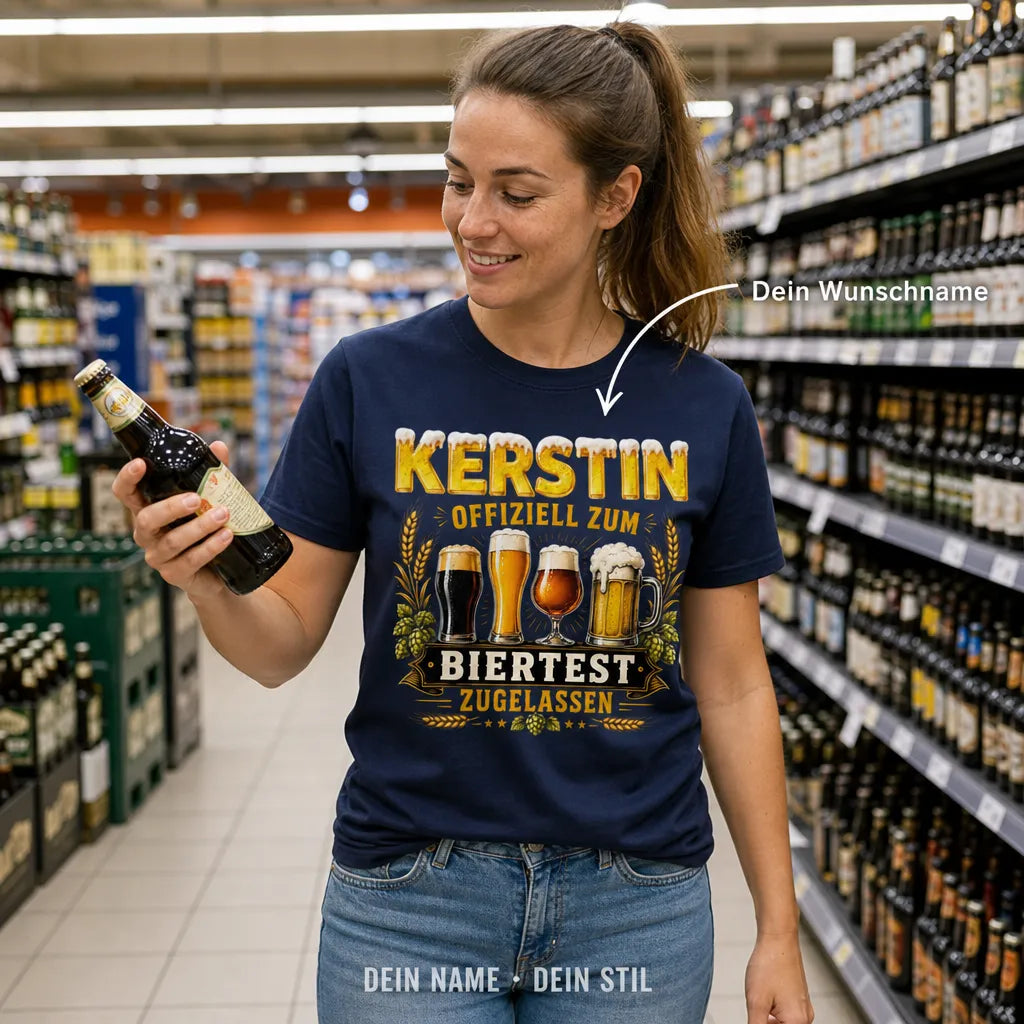 Personalisiertes Bier T-Shirt mit Namen - Offiziell zum Biertest zugelassen