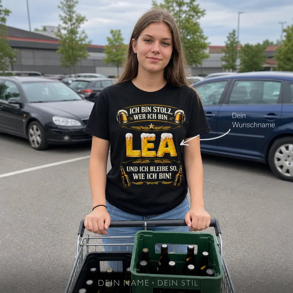 Personalisiertes Bier T-Shirt mit Namen - Stolz wer ich bin