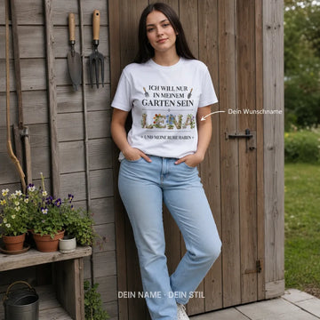 Personalisiertes Garten T-Shirt mit Namen - Nur Garten und Ruhe bitte