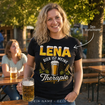 Personalisiertes Bier T-Shirt mit Namen - Bier ist meine Therapie