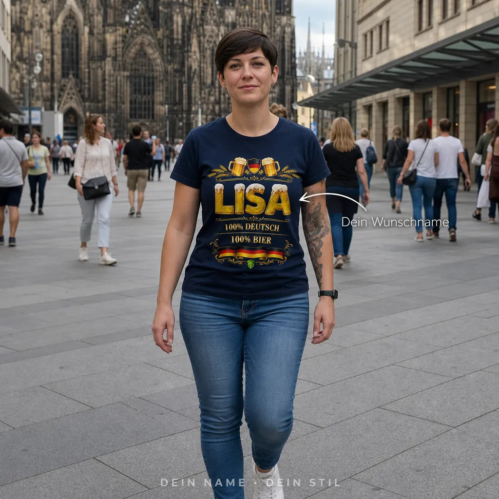 Personalisiertes Bier Deutschland T-Shirt mit Namen - 100% Deutsch, 100% Bier