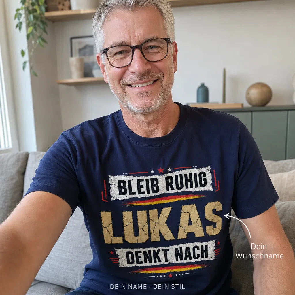 Personalisiertes Humor T-Shirt mit Namen - Bleib ruhig, ich denk nach