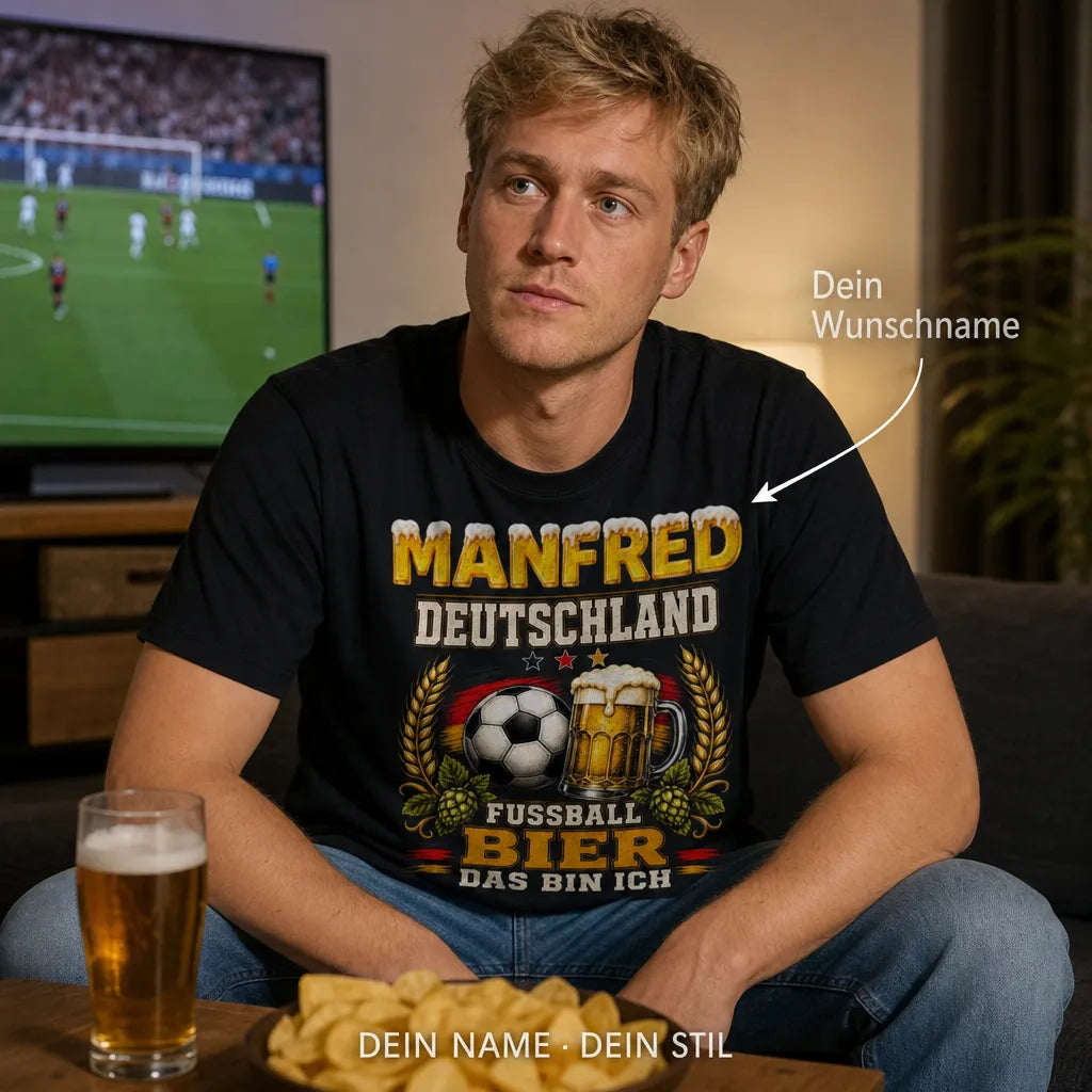 Personalisiertes Fußball Bier T-Shirt mit Namen - Deutschland, das bin ich
