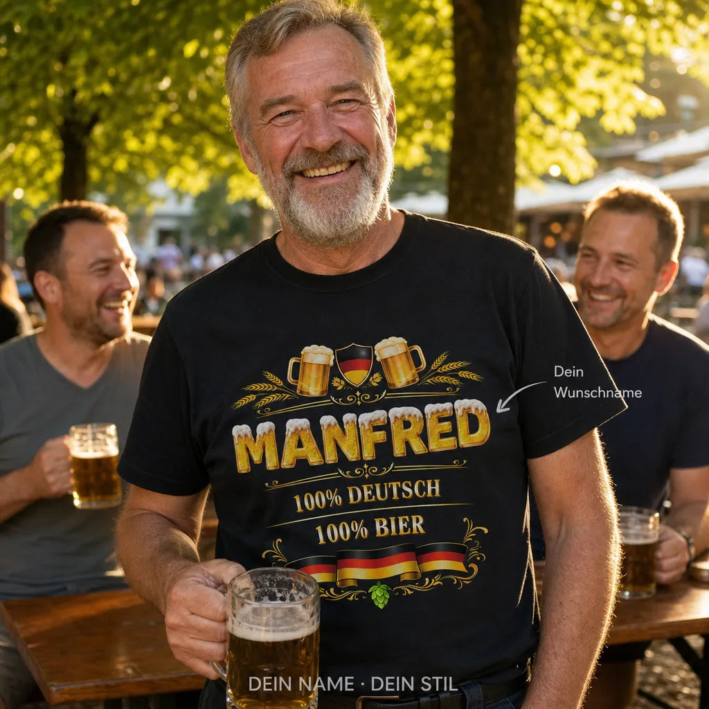 Personalisiertes Bier Deutschland T-Shirt mit Namen - 100% Deutsch, 100% Bier
