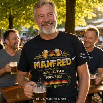 Personalisiertes Bier Deutschland T-Shirt mit Namen - 100% Deutsch, 100% Bier