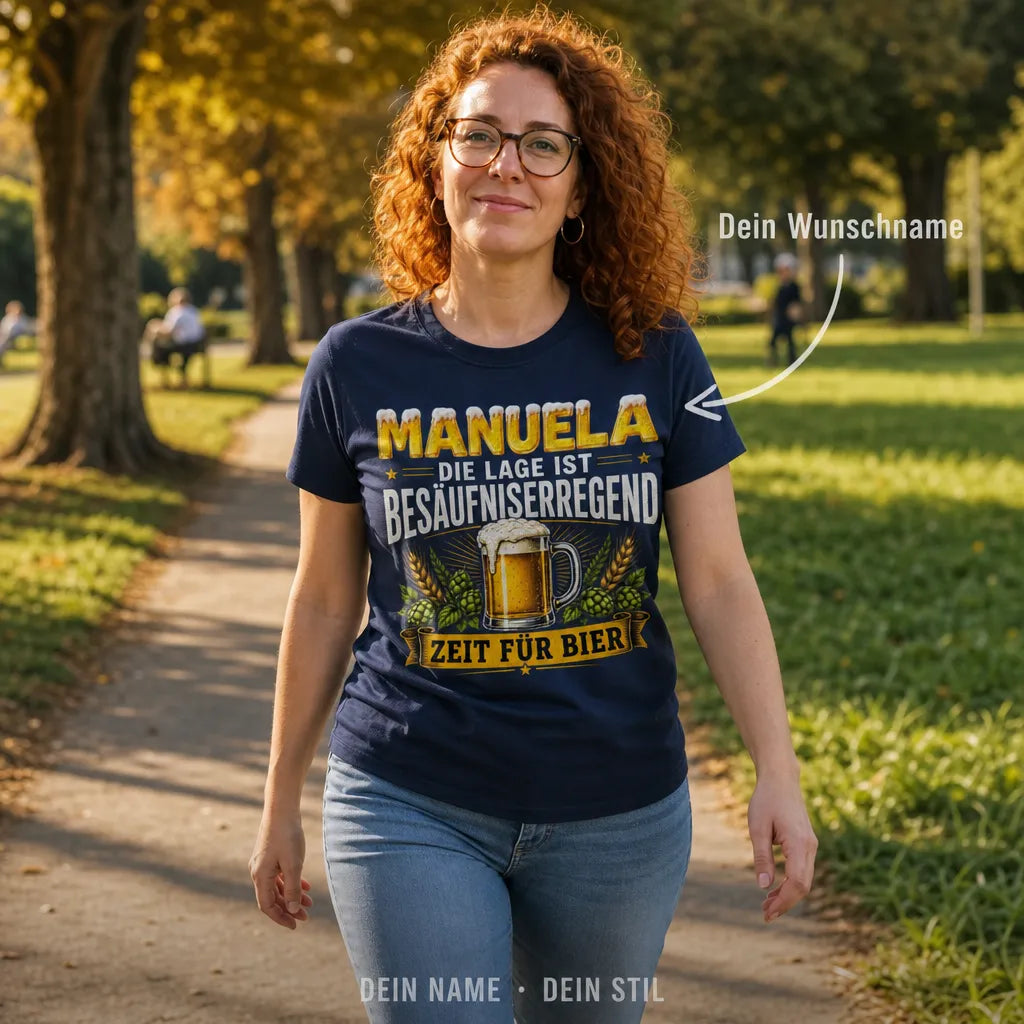 Personalisiertes Bier T-Shirt mit Namen - Die Lage ist besäufniserregend