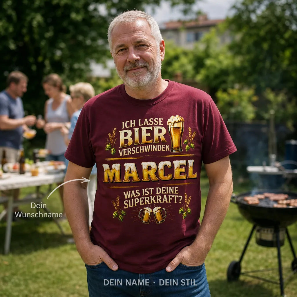 Personalisiertes Bier T-Shirt mit Namen - Mit mir trinkt man Bier