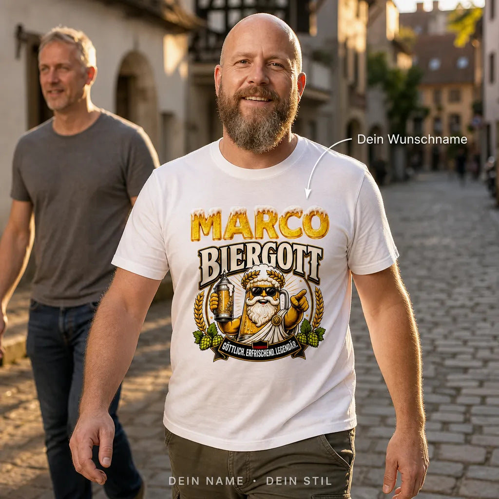 Personalisiertes Bier T-Shirt mit Namen - Göttlich. Erfrischend. Legendär.
