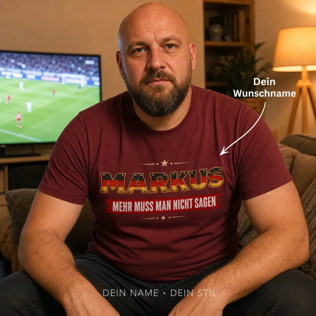 Personalisiertes Deutschland Fußball T-Shirt mit Namen - Bleib ruhig, sie regelt das