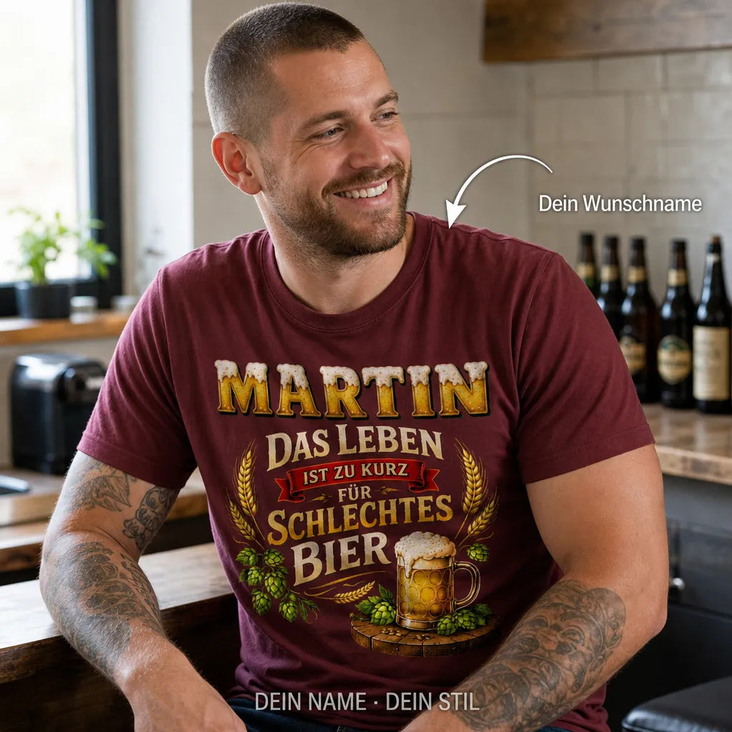 Personalisiertes Bier T-Shirt mit Namen - Bier ist lecker, Bier ist toll!