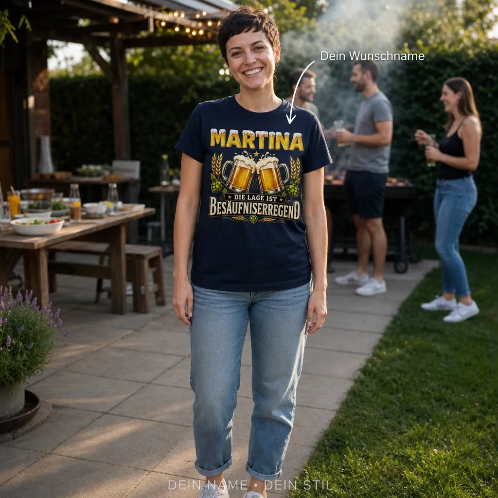 Personalisiertes Bier T-Shirt mit Namen - Die Lage ist besäufniserregend