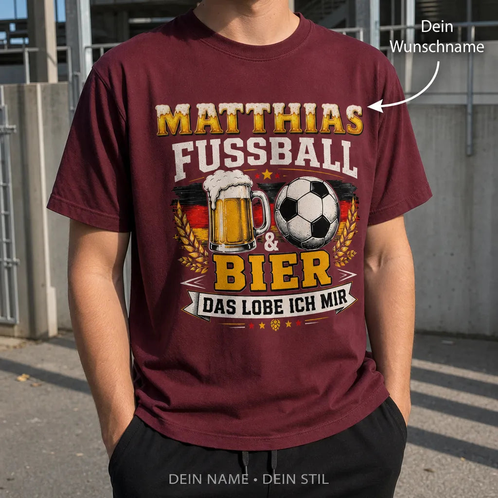 Personalisiertes Fußball Bier T-Shirt mit Namen - Das lob ich mir!