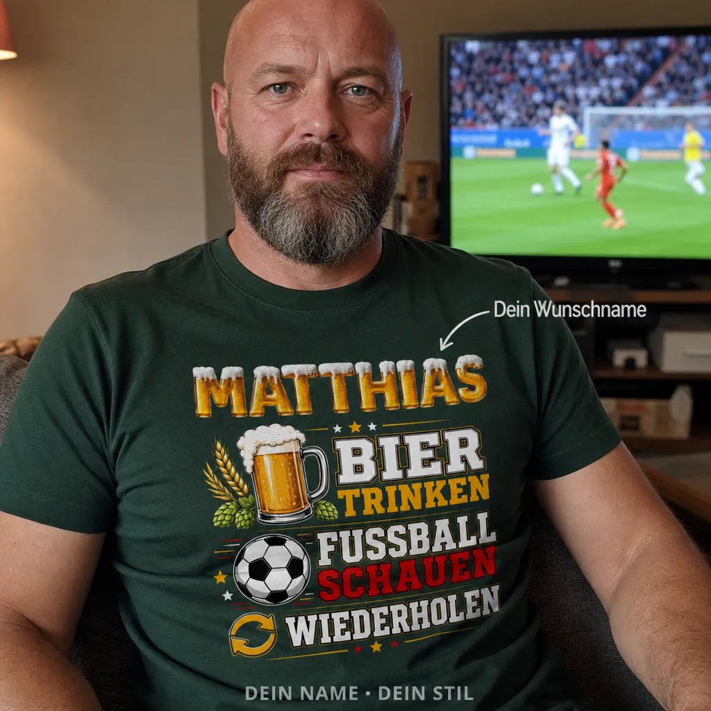 Personalisiertes Fußball Bier T-Shirt mit Namen - Fußball, Bier, Gute Zeit