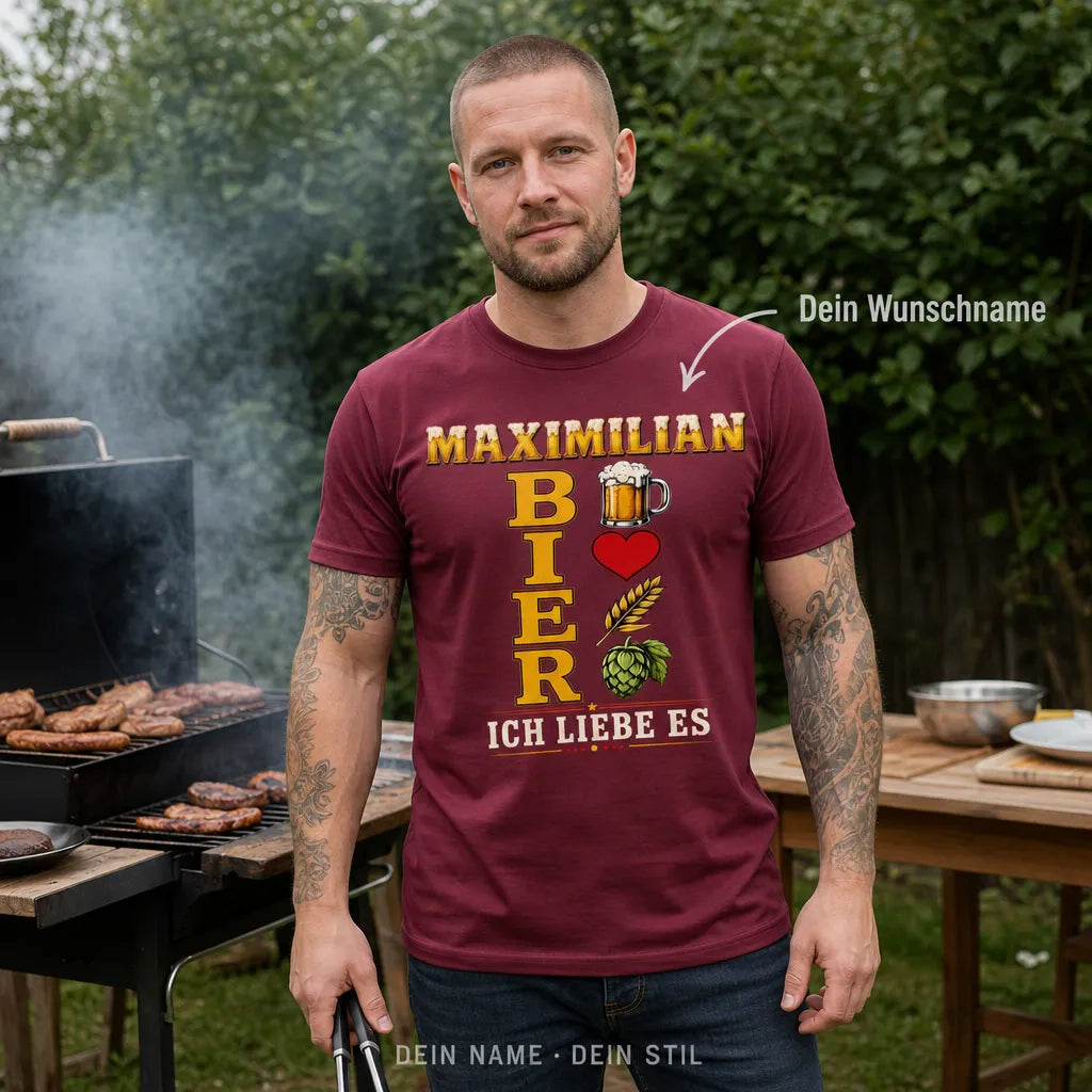 Personalisiertes Bier T-Shirt mit Namen - Ich liebe Bier einfach