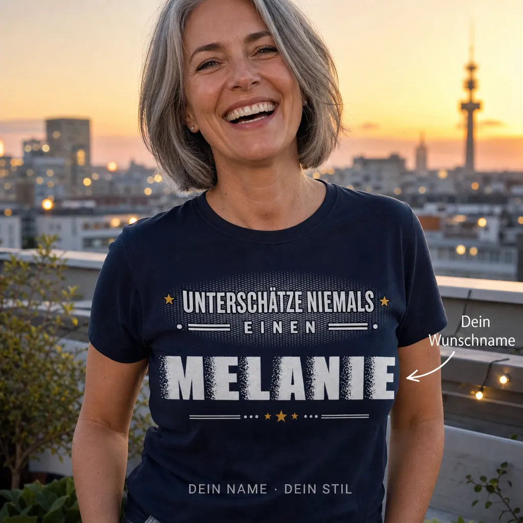 Personalisiertes Spruch T-Shirt mit Namen - Unterschätze mich niemals
