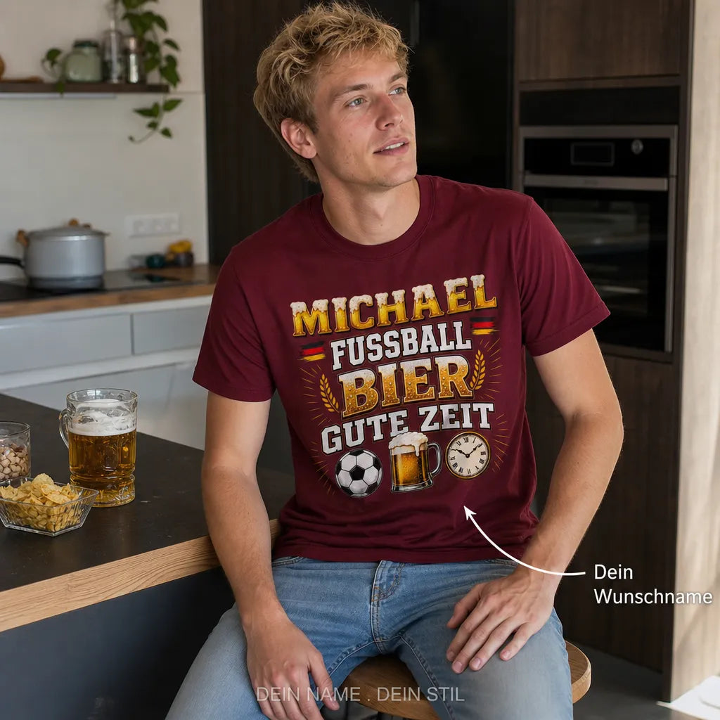 Personalisiertes Fußball Bier T-Shirt mit Namen - Schöner Abend mit Freunden