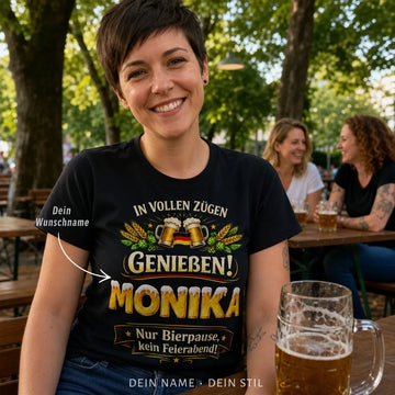 Personalisiertes Bier T-Shirt mit Namen - Nur Bierpause, kein Feierabend!