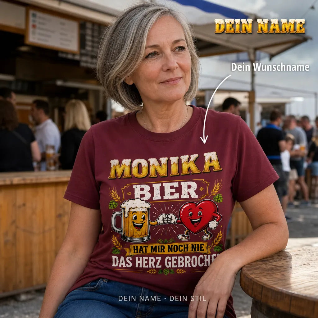 Personalisiertes Bier T-Shirt mit Namen - Bier macht mich glücklich