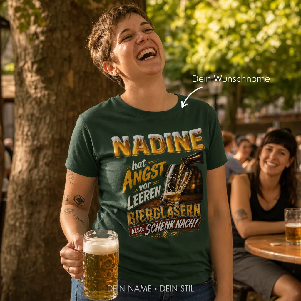 Personalisiertes Bier T-Shirt mit Namen - Keine leeren Biergläser mehr