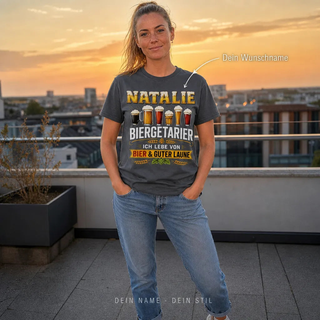 Personalisiertes Bier T-Shirt mit Namen - Status offline, Bier online