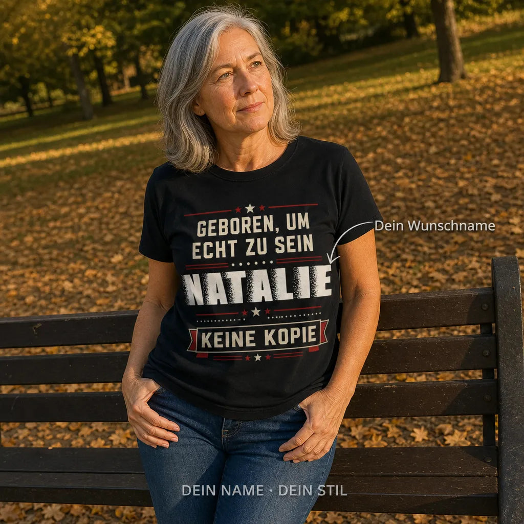 Personalisiertes Original T-Shirt mit Namen - Geboren echt, keine Kopie
