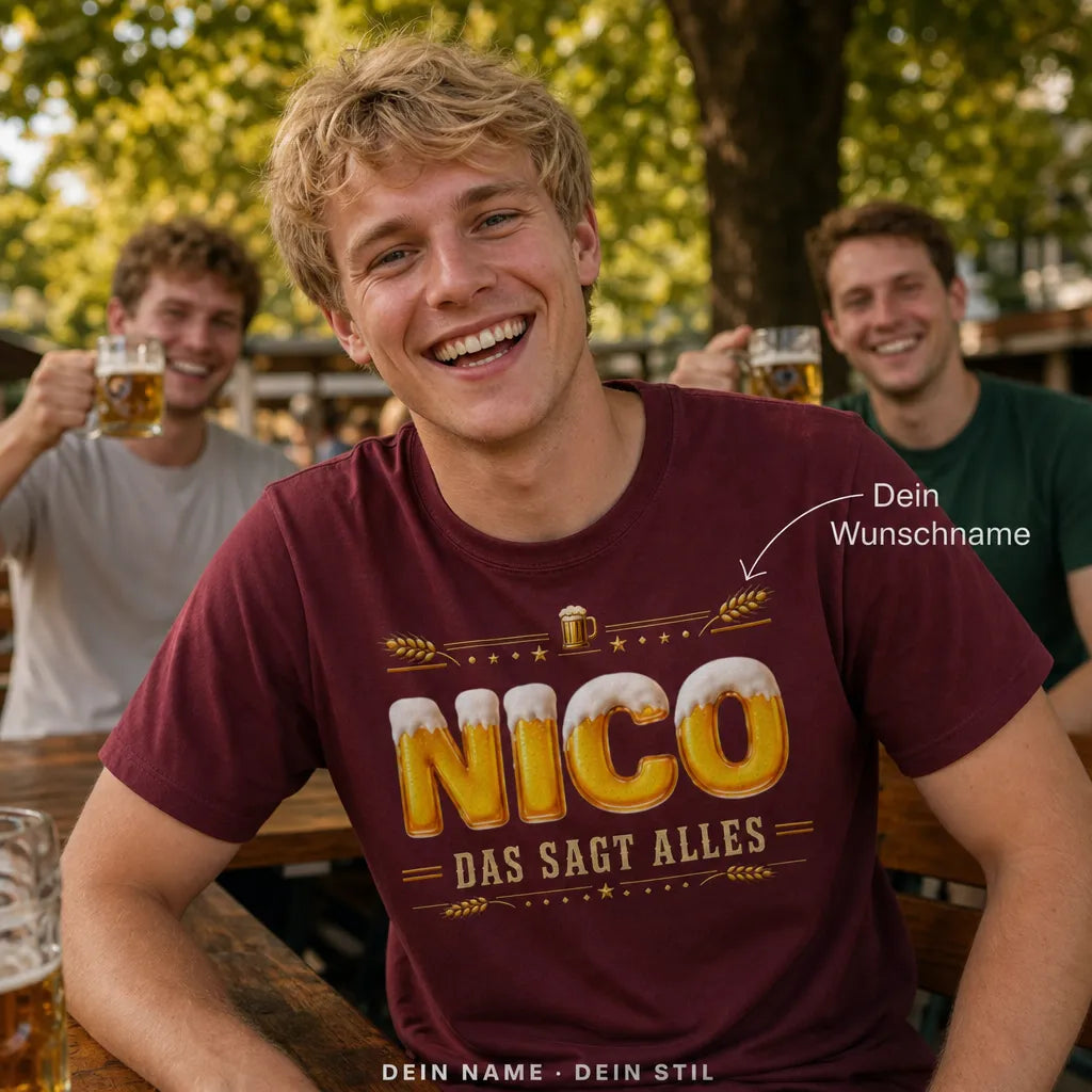 Personalisiertes Bier T-Shirt mit Namen - Natur trifft Biergenuss