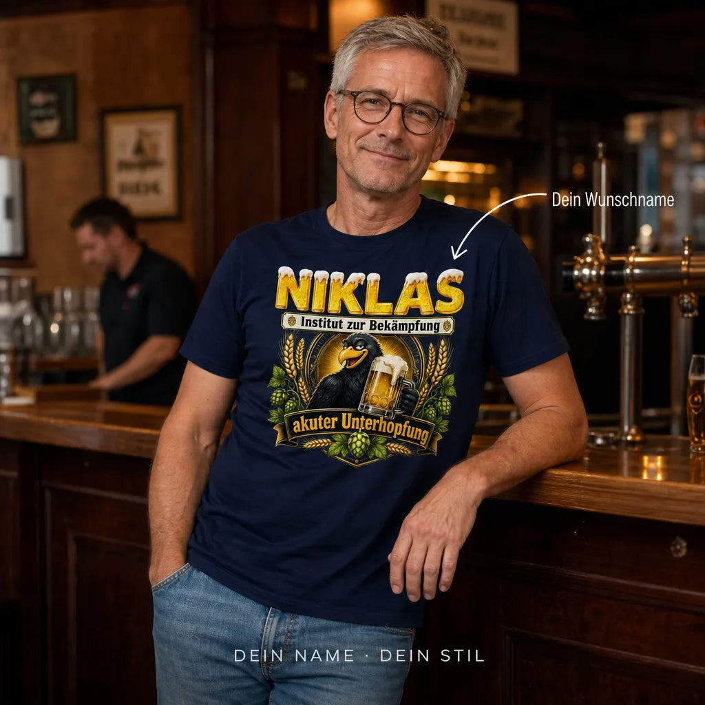Personalisiertes Bier T-Shirt mit Namen - Institut gegen Unterhopfung