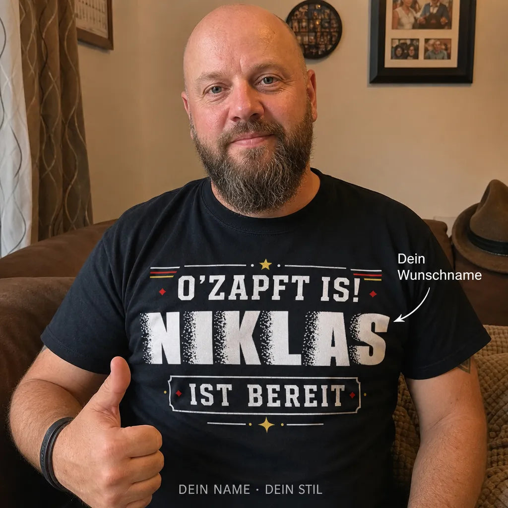 Personalisiertes Spruch T-Shirt mit Namen - Bleib ruhig, er regelt das