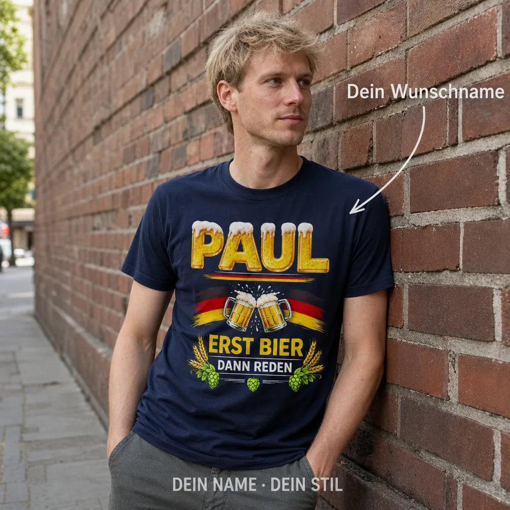 Personalisiertes Bier T-Shirt mit Namen - Erst Bier, dann Reden