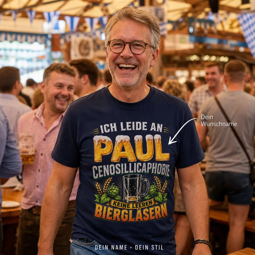 Personalisiertes Bier T-Shirt mit Namen - Keine leeren Biergläser mehr