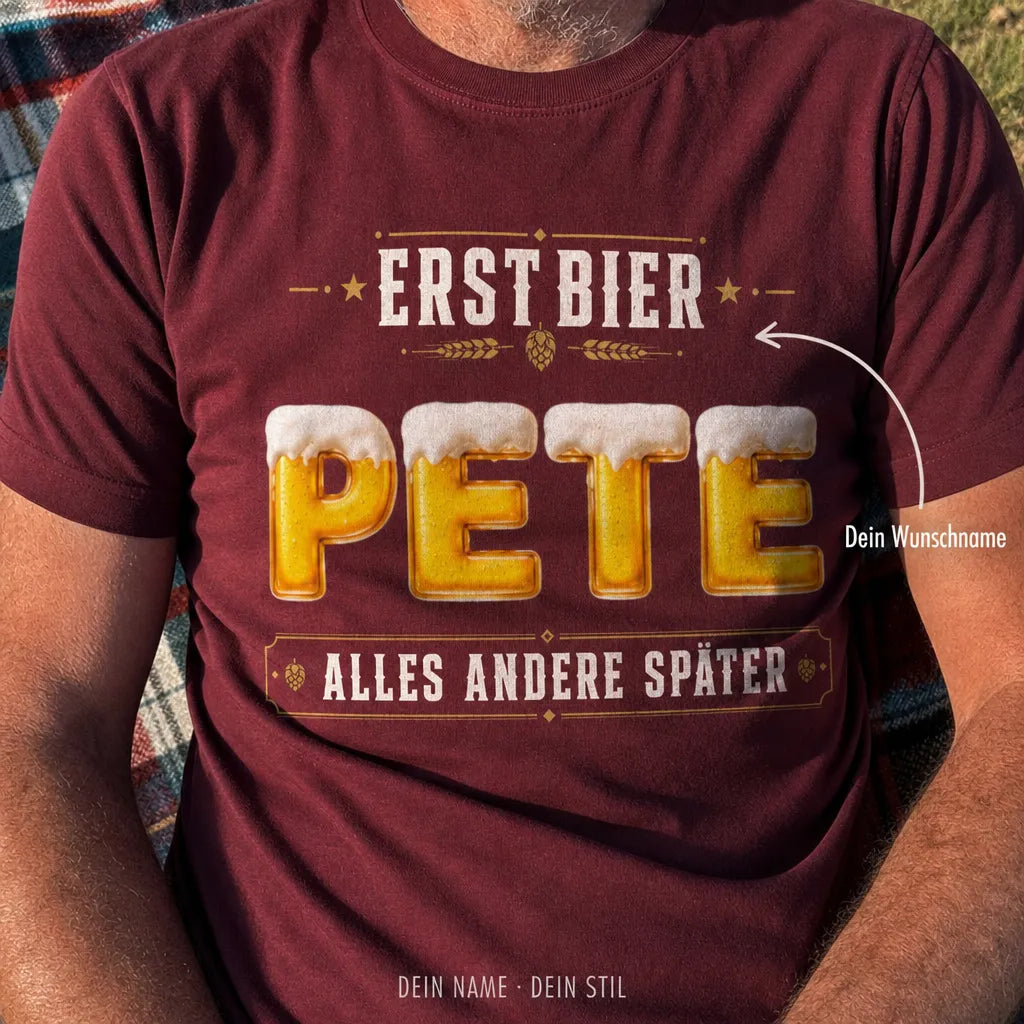 Personalisiertes Bier T-Shirt mit Namen - Bleib ruhig, ich regel das