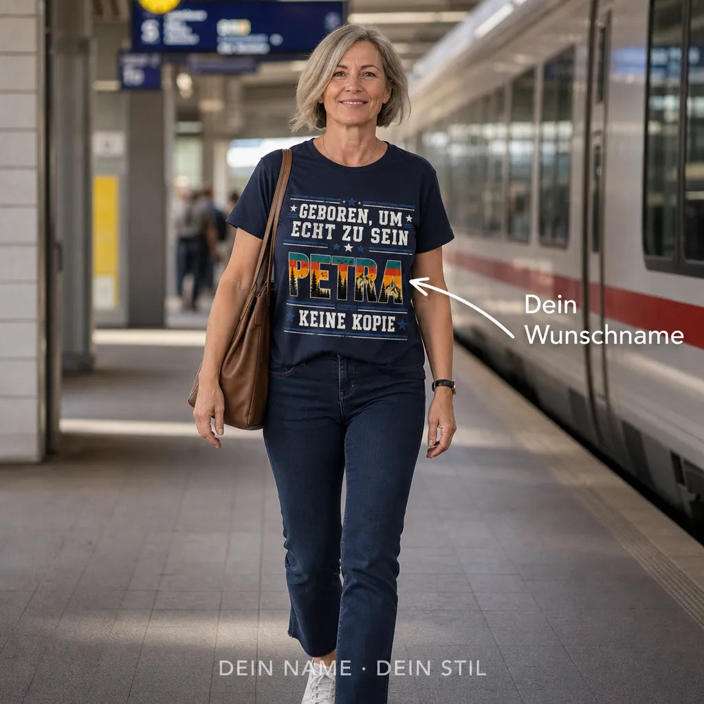Personalisiertes Original T-Shirt mit Namen - Geboren echt, keine Kopie