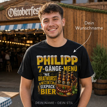Personalisiertes Bier Bratwurst T-Shirt mit Namen - Das perfekte Menü