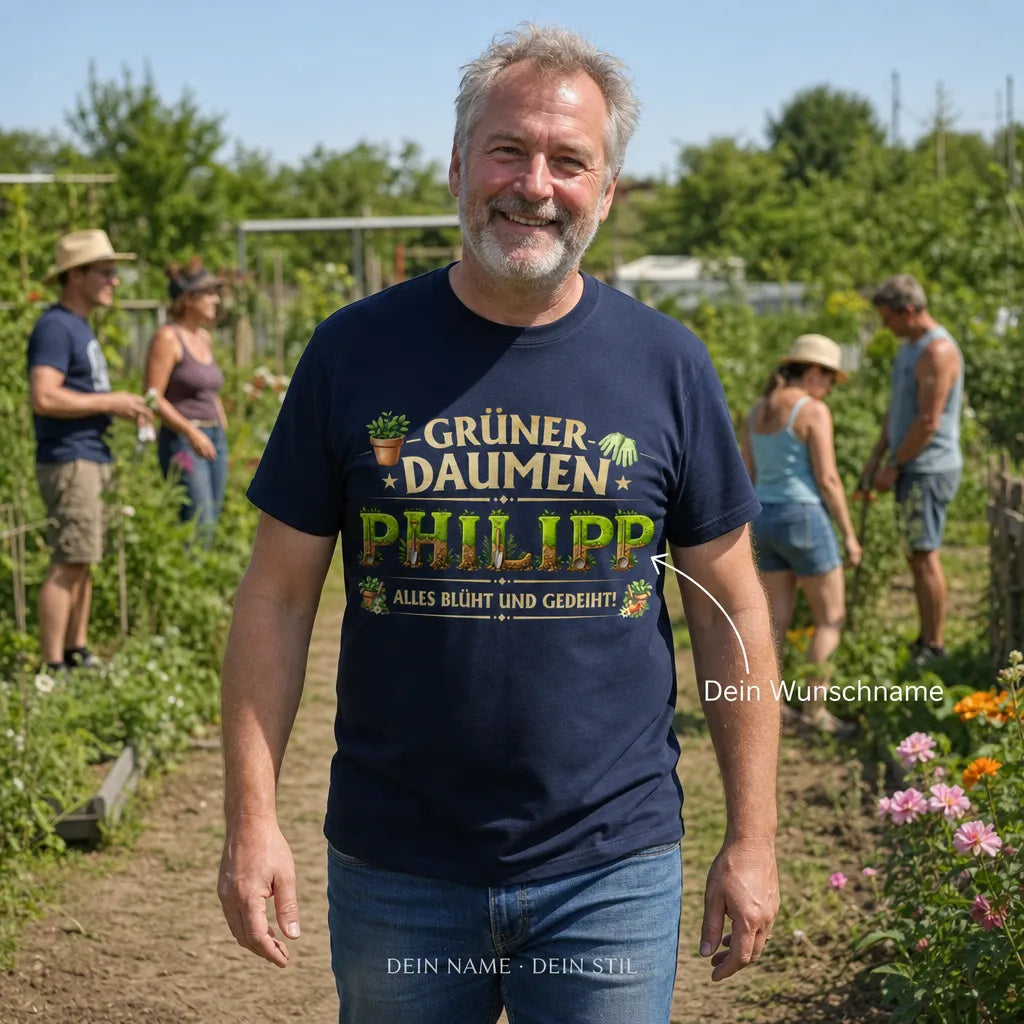 Personalisiertes Garten T-Shirt mit Namen - Alles blüht und gedeiht!