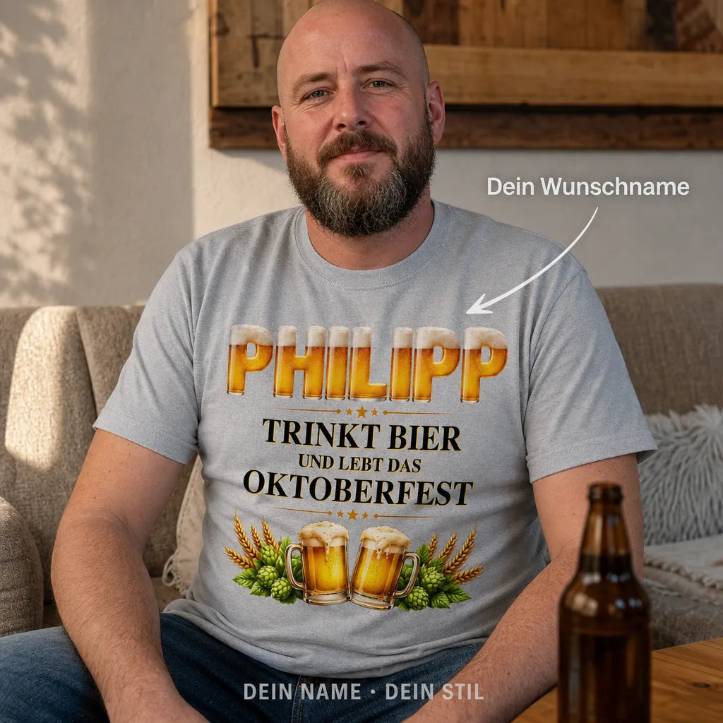 Personalisiertes Bier T-Shirt mit Namen - Hopfung niemals aufgeben