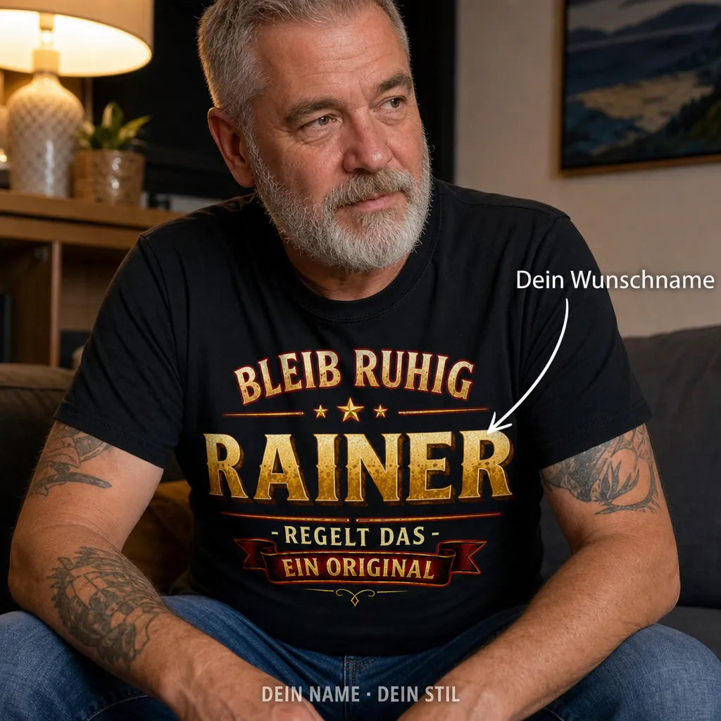 Personalisiertes Original T-Shirt mit Namen - Bleib ruhig, sie regelt das