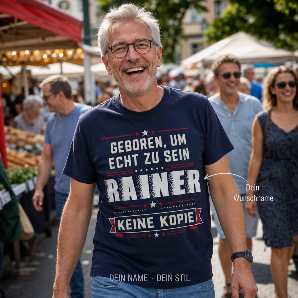 Personalisiertes Original T-Shirt mit Namen - Geboren echt, keine Kopie